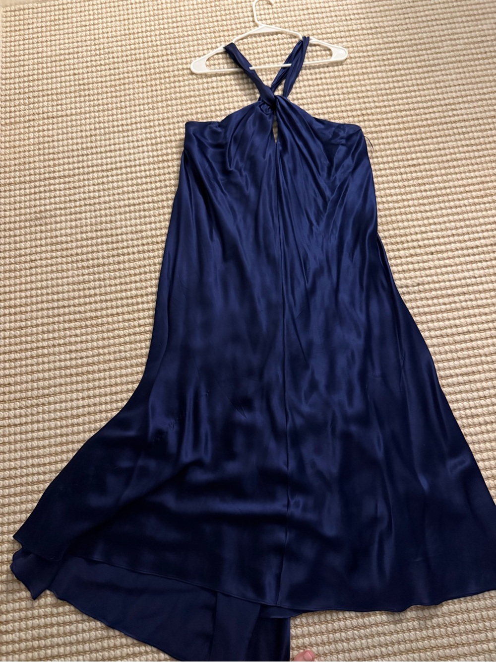 Navy Blue Silk Halter Maxi Dress